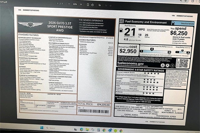 2026 Genesis GV70 3.5T SPORT PRESTIGE