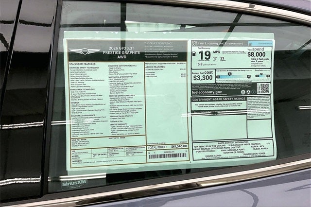 2026 Genesis G70 3.3T PRESTIGE GRAPHITE