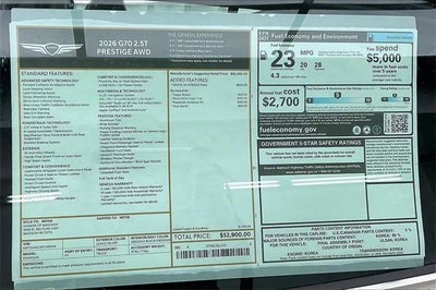 2026 Genesis G70 2.5T PRESTIGE