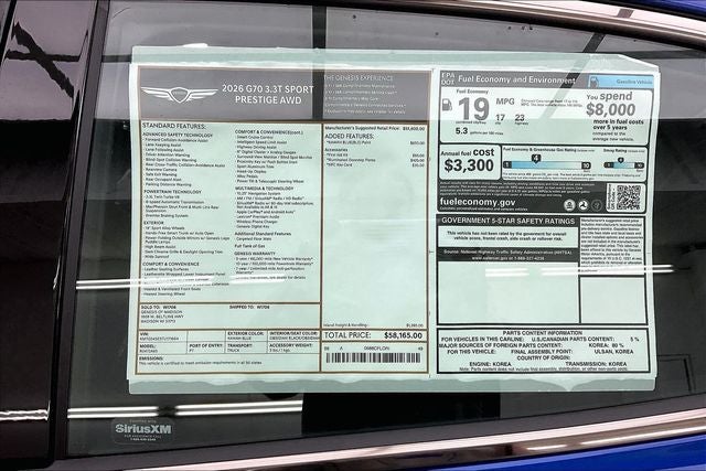 2026 Genesis G70 3.3T Sport Prestige